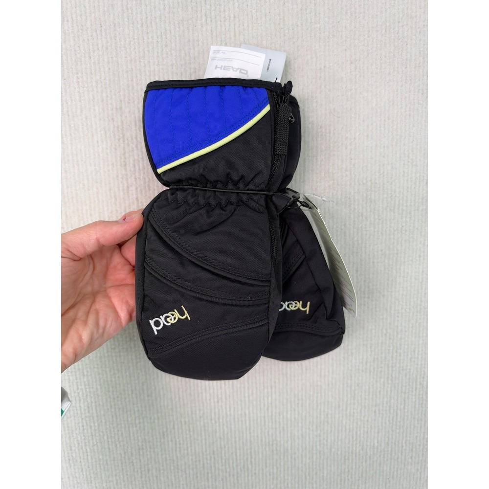 HEAD Kids Ski Mittens Small Black Blue Insulated Sorona Snow Winter NWT 0459